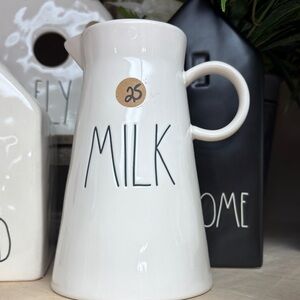 Rae Dunn White Ceramic Milk Jug with Black Lettering